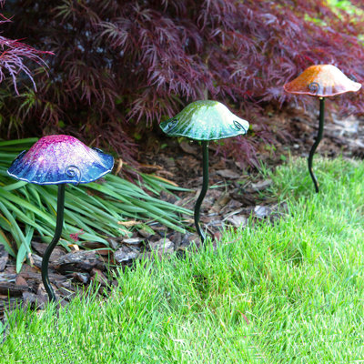 Echo Valley 3681Pk3 Lunalite Dual-Purpose Mushroom Light Solar Stakes Assortment, Pack Of 3
