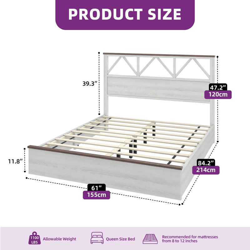 47.2"Farmhouse Platform Bed, Queen