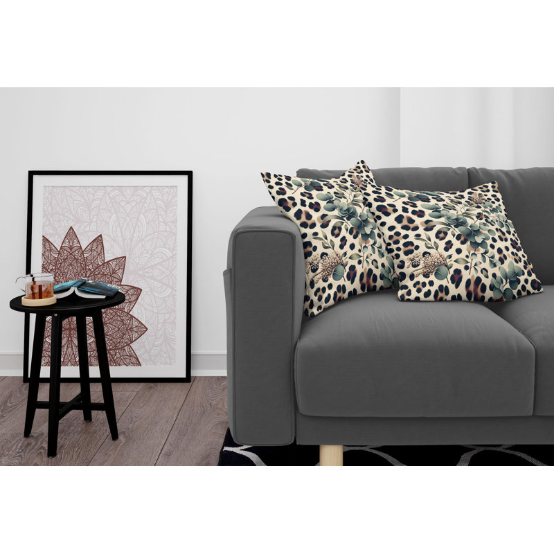 Camel and Laurel Green Leopard Print Microfiber Throw Pillow Covers, Set of 2