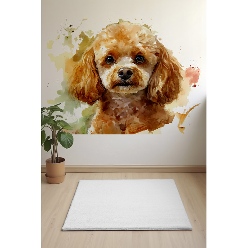 Adorable autocollant mural en vinyle chien caniche - Aquarelle pour animaux de compagnie décoratifs, 20 po x 27 po