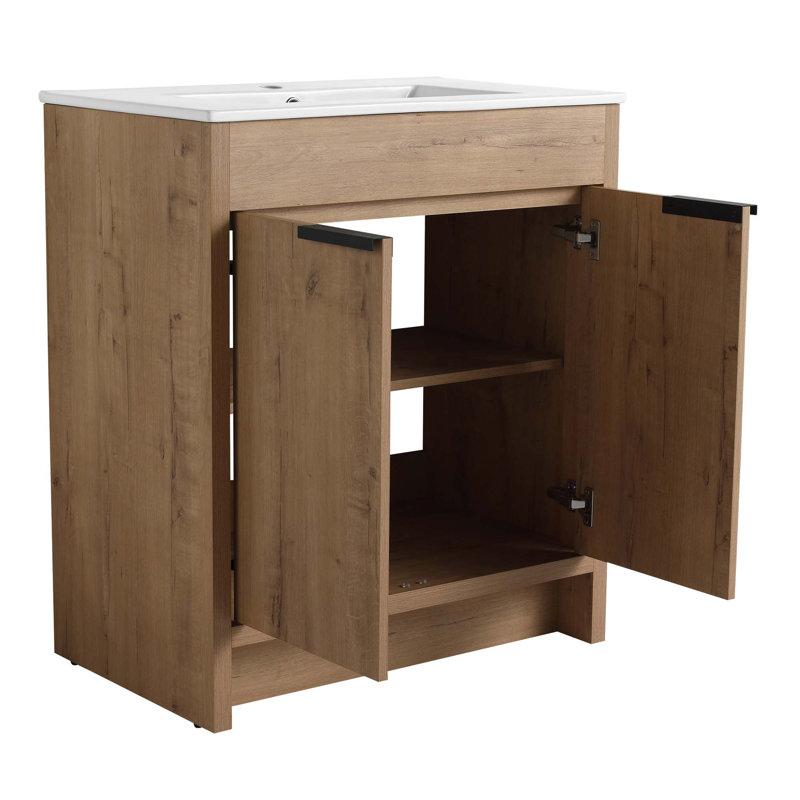 Meuble-lavabo autoportant à 2 portes à fermeture en douceur