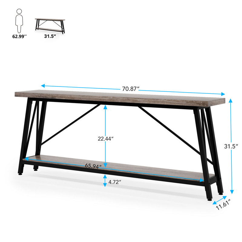 Francessca 70.87'' Console Table, Light Grey, Black