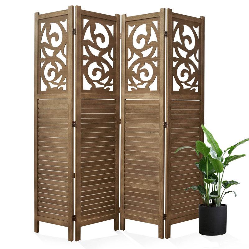 Paravent pliable en bois sculpté, écran d'intimité autoportant 67 po x 60 po pour bureau à domicile, chambre à coucher, jardin, terrasse