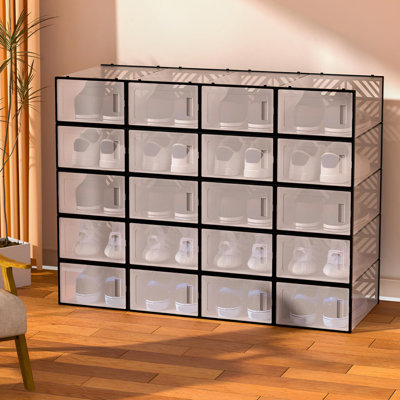 20-Pair Shoe Storage Box Black Stackable Shoe Organiser 36.22 in Freestanding Entryway Storage