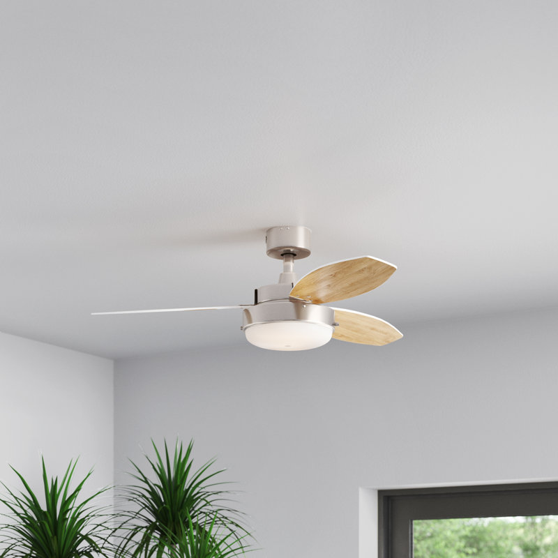 Alloy 42'' Ceiling Fan with Light Kit, Brushed Nickel Finish with Beech Blades