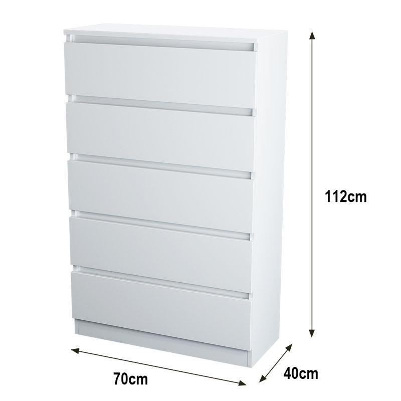 Deloise 5 Drawer 70Cm W Chest of Drawers Nightstand Bedside Cabinet, White