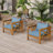 Ensemble de conversation de patio en bois d'acacia 3 pièces comprenant 2 chaises d'extérieur en forme de X avec coussin et dossier, 1 table de bout carrée-2030305496