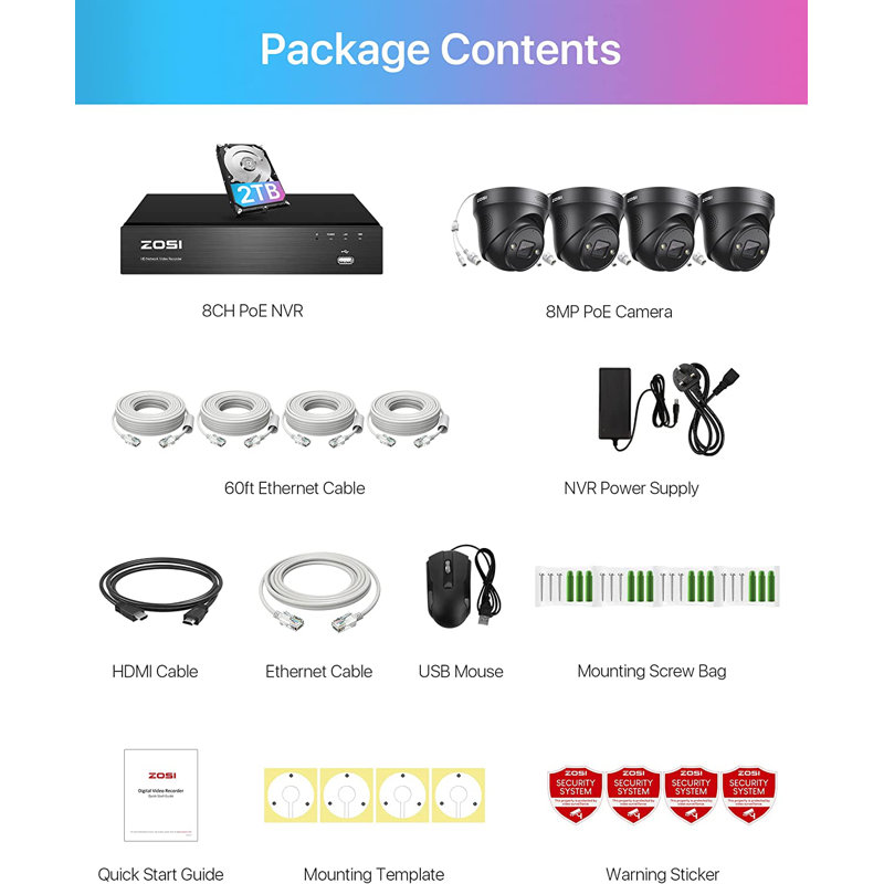 4K 8CH PoE NVR Security Camera System 2TB HDD, 8MP POE Cameras Outdoor with Spotlight, 2-Way Audio
