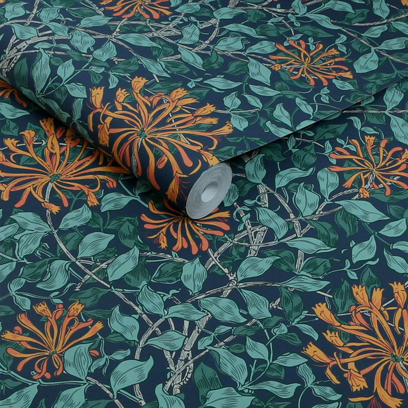 Papier peint bleu William Morris Honeysuckle Tidewater
