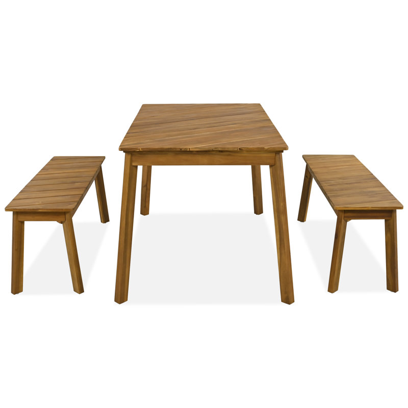 3-piece Acacia Wood Dining Set With 2 Benches - Indoor/outdoor Picnic Beer Table For Patio/garden