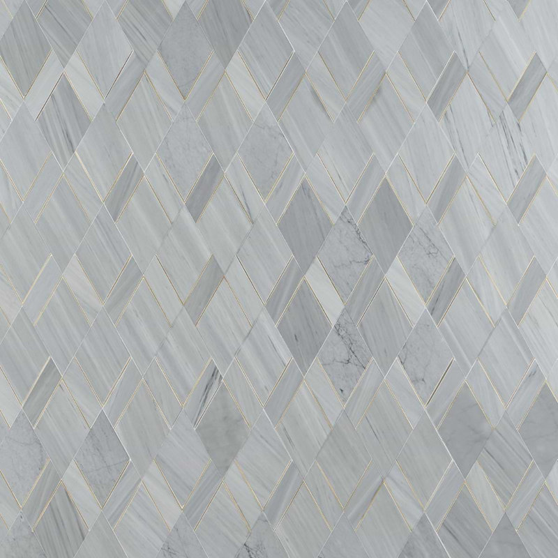 Enver Polished Marble And Brass Mosaic, Gray/Brass