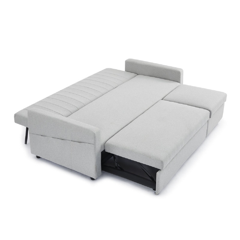Krisheena 3 Seater Linen Velvet Sofa Bed, Grey Linen
