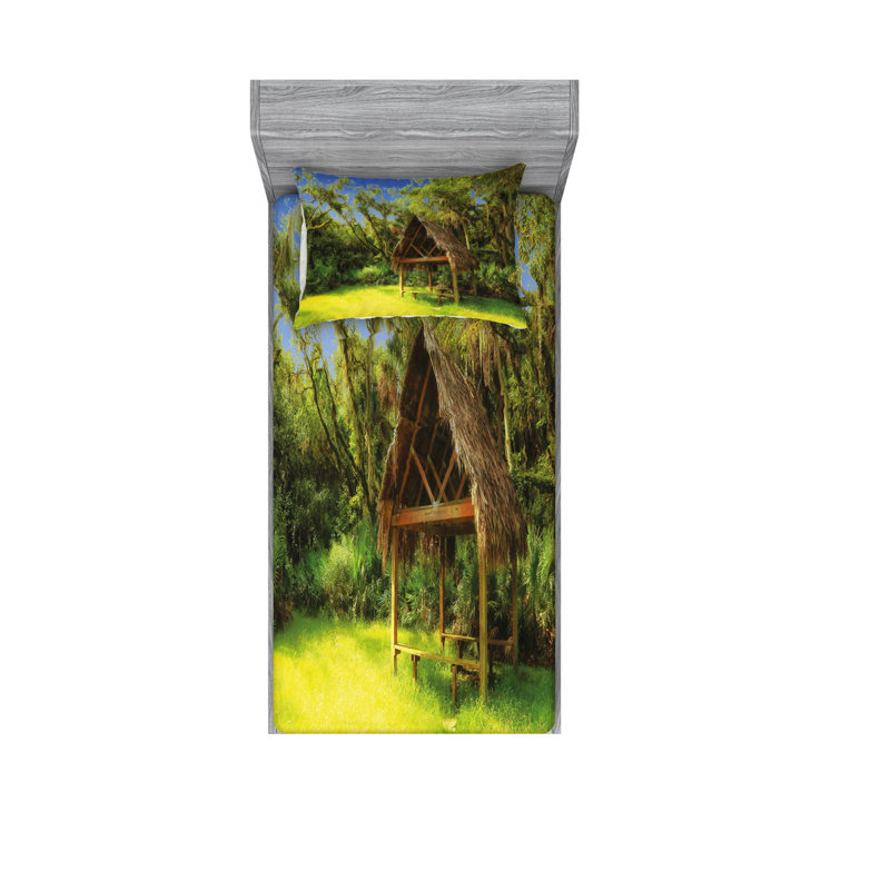 Ensemble de draps Tiki Hut in Dreamy, Ensemble de draps pour lit simple TG avec drap-hou