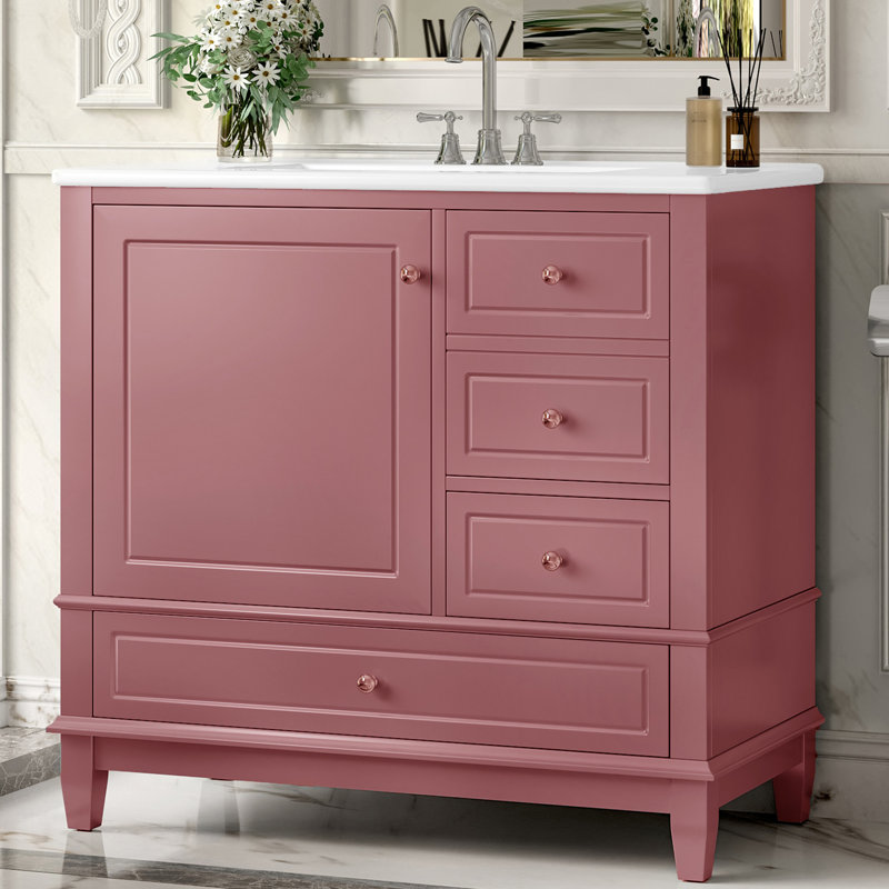 36" Modern Bathroom Vanity With Ceramic Top, Black