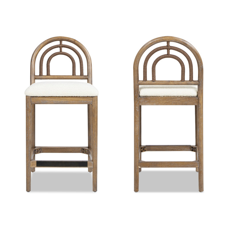 Tabouret de comptoir tapissier en bois et ivoire de 27 po Leon, ensemble de 2, blanc ivoire Boucle