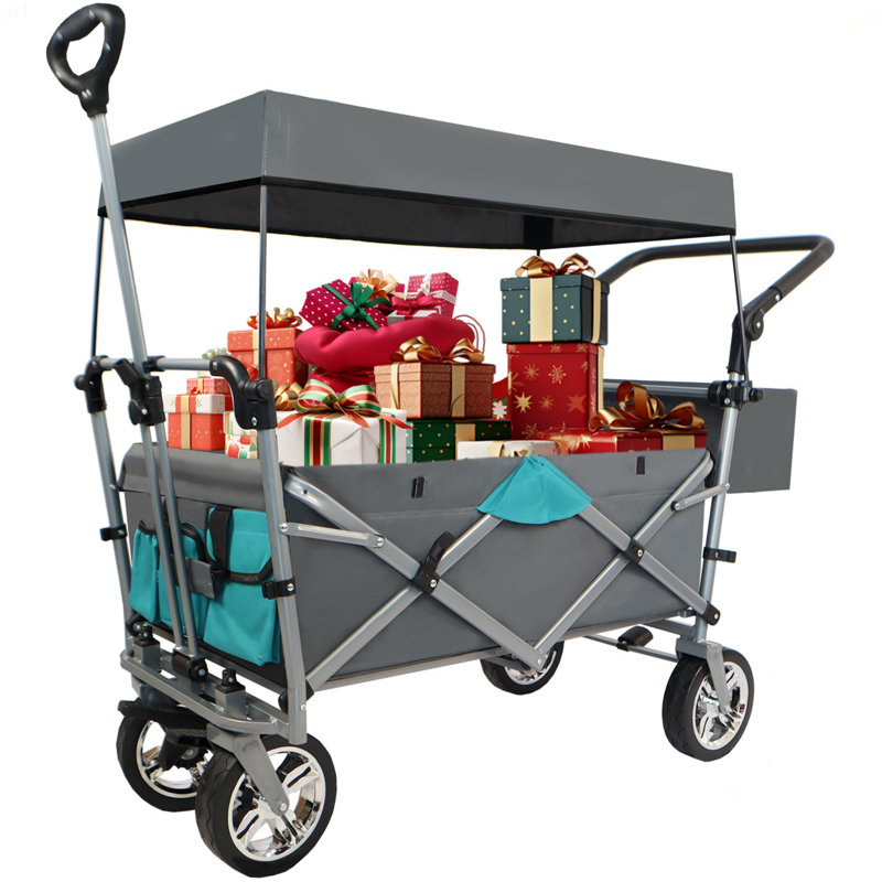 Chariot pliable à pousser et tirer avec auvent amovible