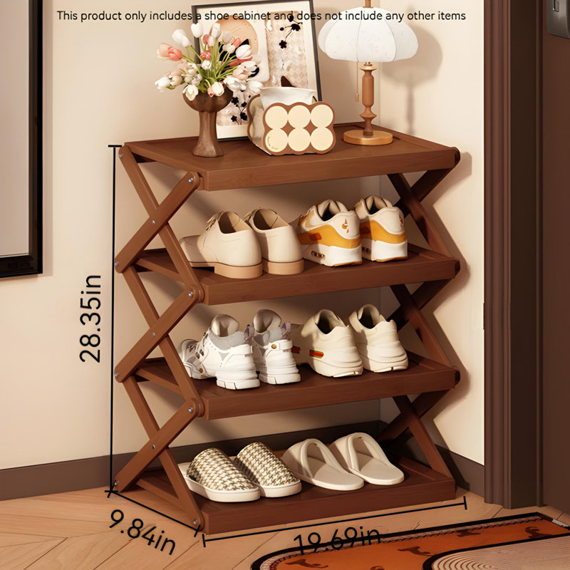 Foldable Under-Desk Shoe Rack - Chinese Retro Style Multi-Layer Space-Saving Storage Shelf, Easy Pull-Out Design