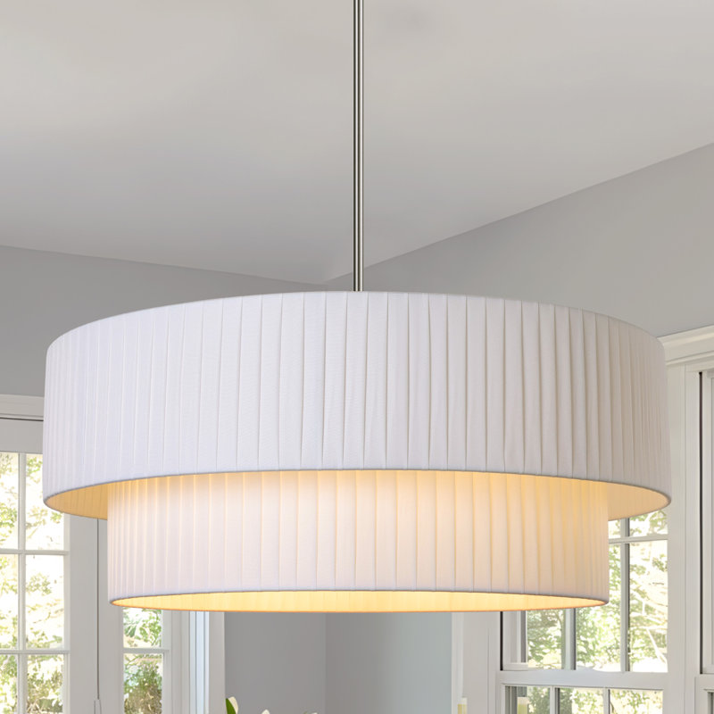 Lustre tambour à 3 lumières Reihan, Nickel brossé, H 9,2 po x l 23,6 po x P 23,6 po