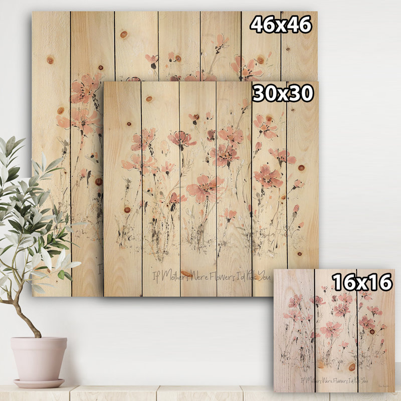 Fleurs sauvages III - Impression traditionnelle sur bois de pin naturel, H 16 po x l 16 po x P 1 po