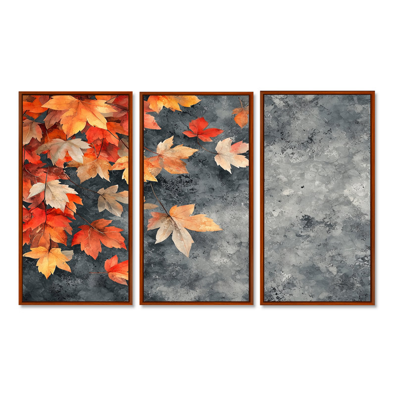 Feuilles d'automne orange V - feuilles, décoration murale - 3 pièces, H 28 po x l 36 po, Brun