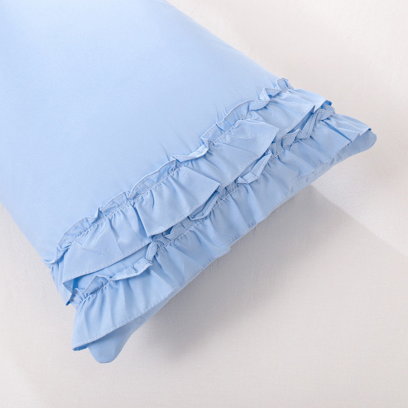 Sky Blue Body Pillow Case, Chic Ruffle Pillow Sham, 20x54 inches, French Country Vintage Ruffled Pillowcase 1 Pack, Soft Washed Microfiber