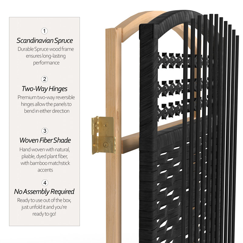 Short Fiber Weave Folding Screen, Black, 8, 23.5"H