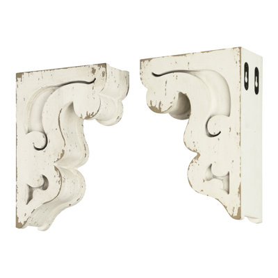 2 Piece Distressed White Wood Decorative Corbels Accent Wall Decor