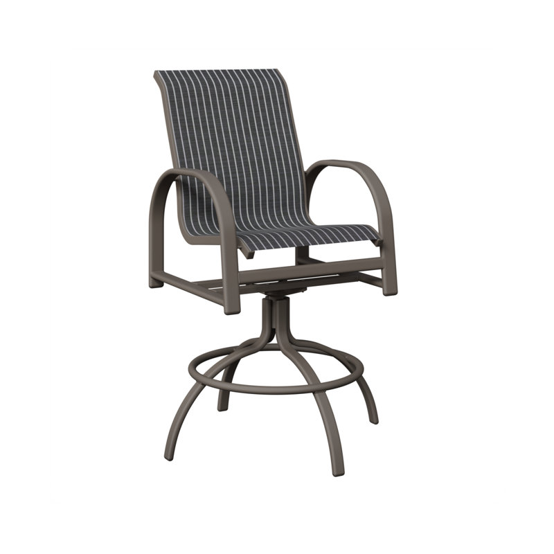 Chaise de bar pivotante en aluminium graphite Berlin Gardens avec tissu à rayures bleu marine Whisper, Graphite