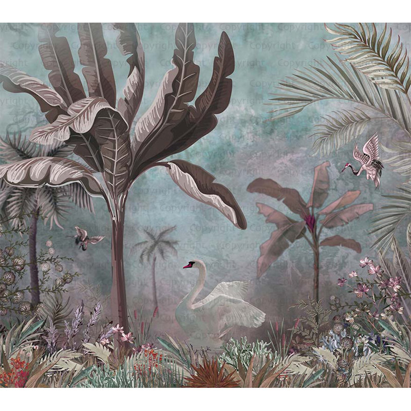 Papier peint panoramique Swan and Palm, L 1320 po x l 122 po, Vert