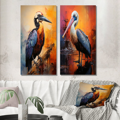Coucher de soleil coucher de soleil Pelican Harmony IV - ensemble de 2 reproductions d'art mural pélican