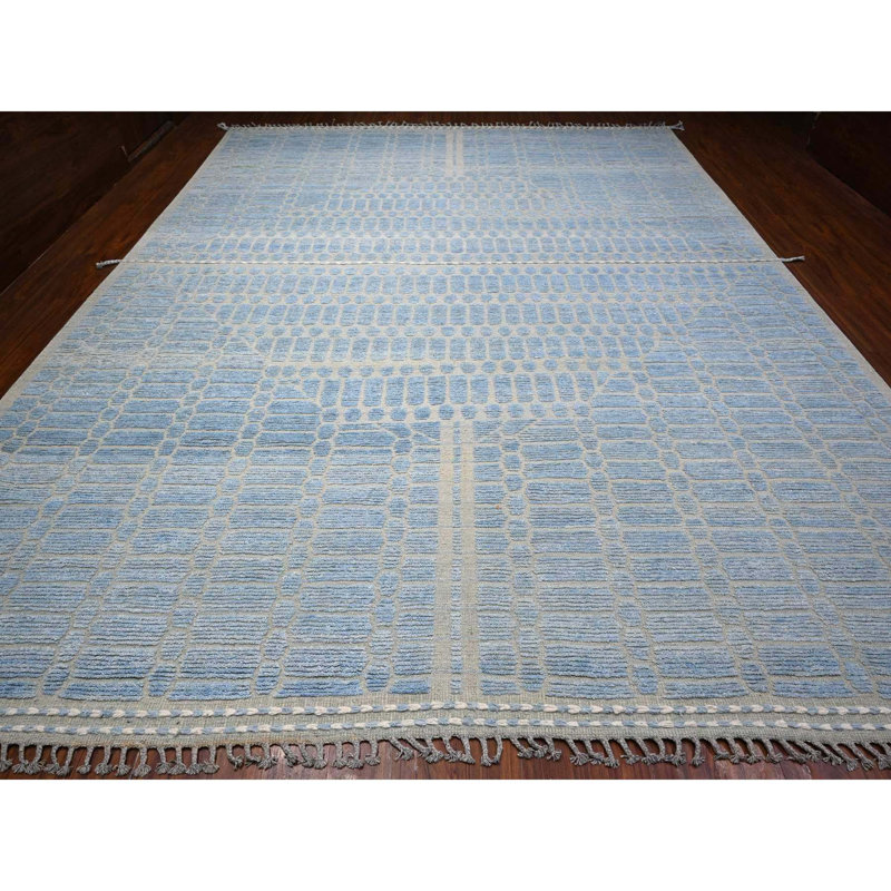 11'9" x 15'1" Blue Hand Knotted Moroccan Weave Embossed Pile Oversized Oriental Rug