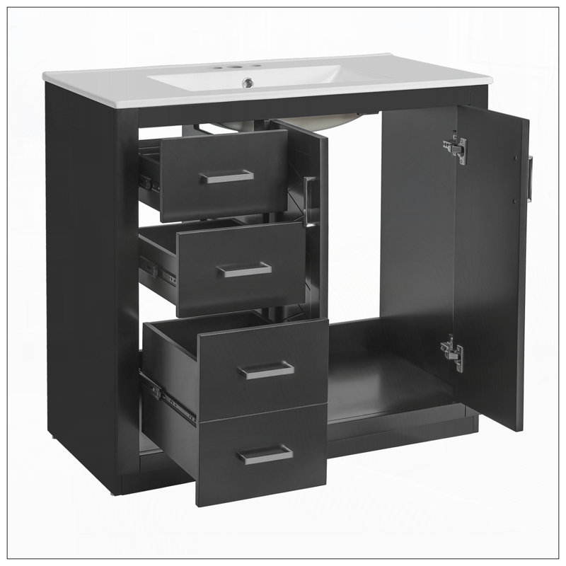 Meuble-lavabo 36 po avec lavabo en céramique, Noir
