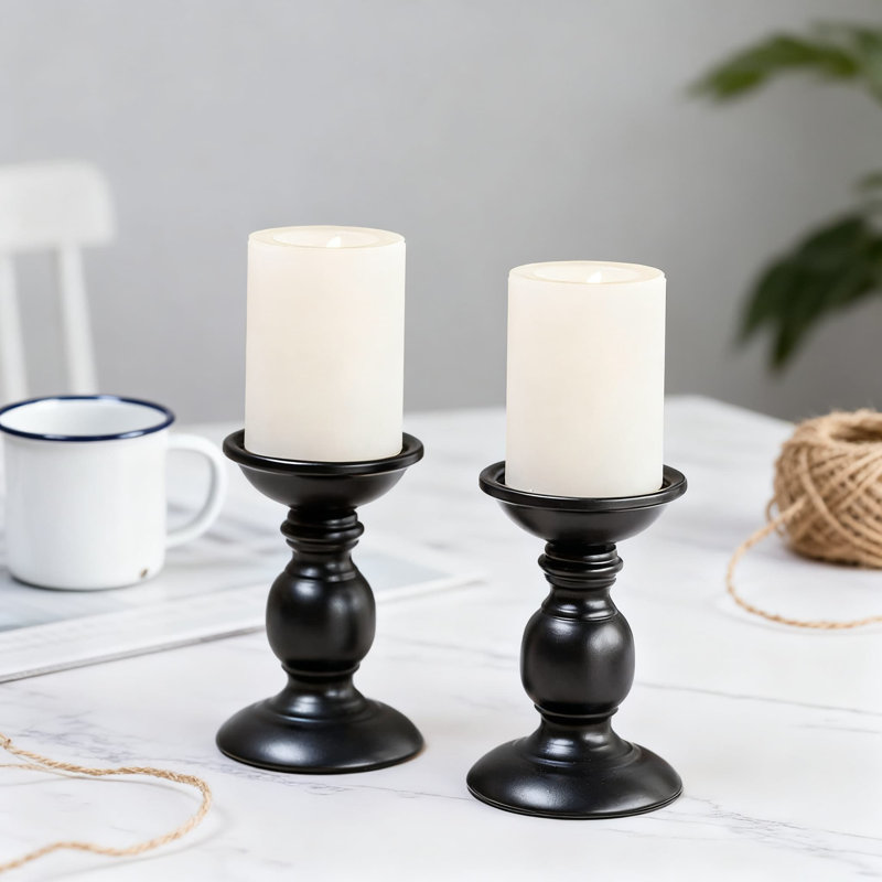 2-Pack Pillar Candle Holders For 3-Inch Candles, Iron Metal Candlesticks With Heavy Base For Stability, Decorative Centerpiece For Wedding, Home, Party, And Spa Decor