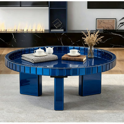 Round Glass Coffee Table Cocktail Table Tray Top 80x80cm