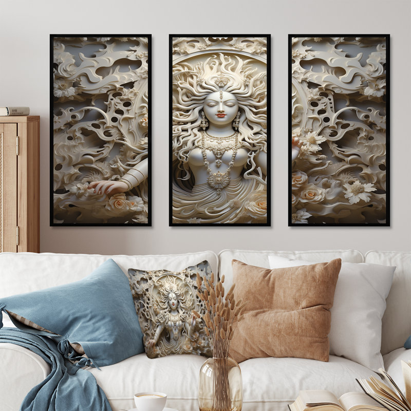 Ensemble d'art mural "Hindu Bhagavad Gita Blessed II", H 28 po x l 36 po x P 1 po, Cadre flottant noir