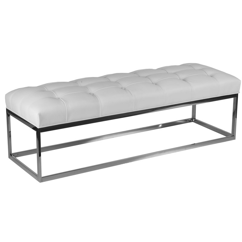 Banc surdimensionné contemporain en acier inoxydable Cheab, Similicuir blanc neige
