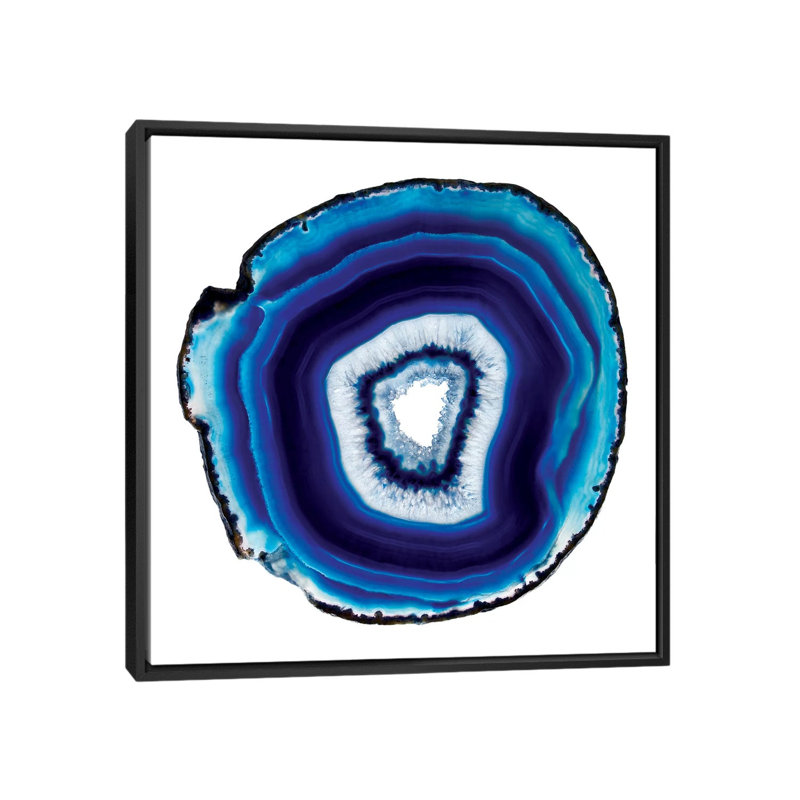 « indigo oxide », impression sur toile tendue, H 18 po x l 18 po x P 1,5 po, Toile avec cadre noir, Pas de tapis