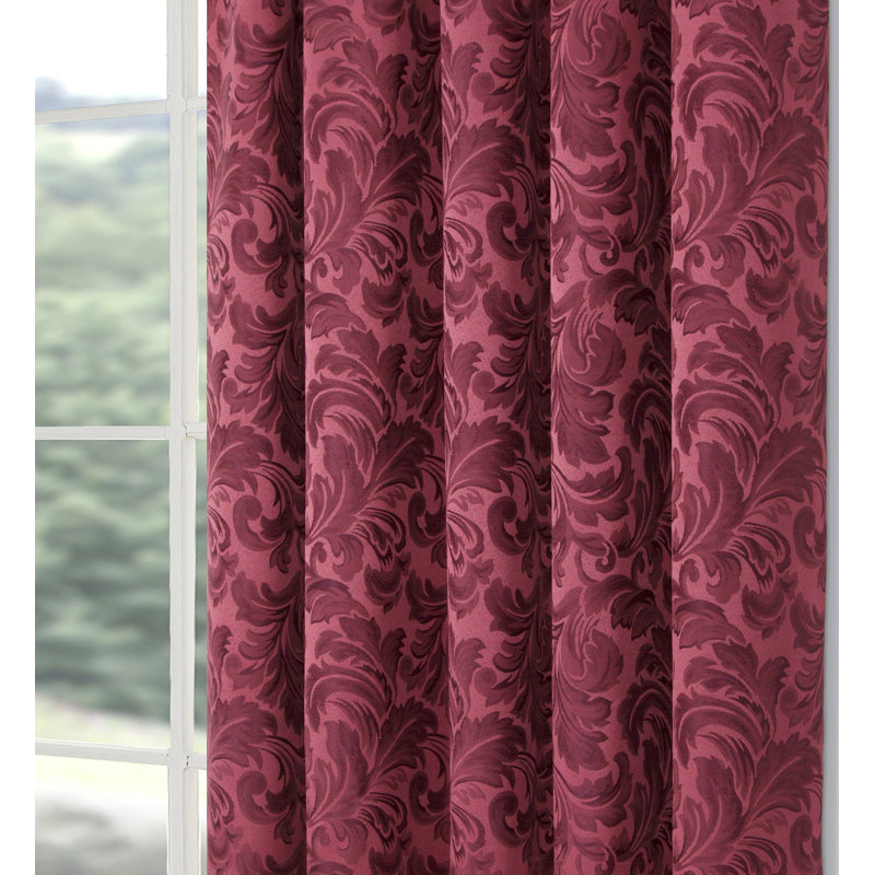Hallas Pencil Pleat Damask Jacquard Curtains, Wine, 114 W x 183 D cm