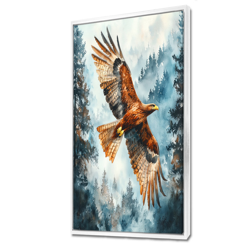 Beekman Brown Eagle In Flight I - Bird, art mural encadré, H 60 po x l 28 po, Impression encadrée flottante, Blanc