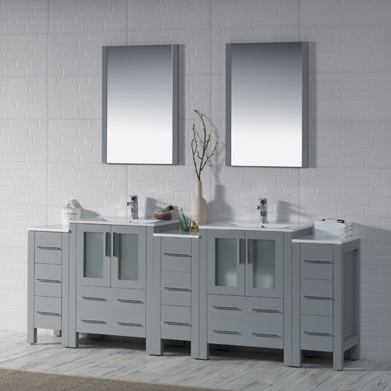 Meuble-lavabo double 84 po avec lavabo, Gris métallique
