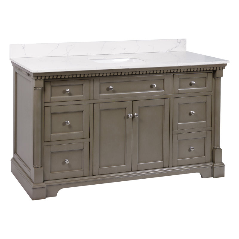 Fossen 60'' Single Bathroom Vanity with Top, Weathered Gray, Engineered Marble