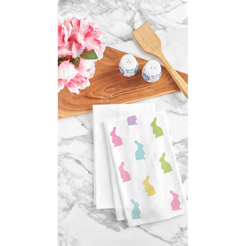 Serviette Bunny Hop, Lapin rose / vert / blanc
