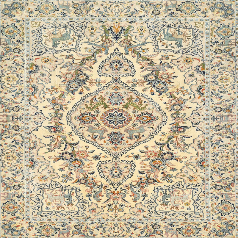 Tapis traditionnel vert / doré Cayetano, Carré 8 pi