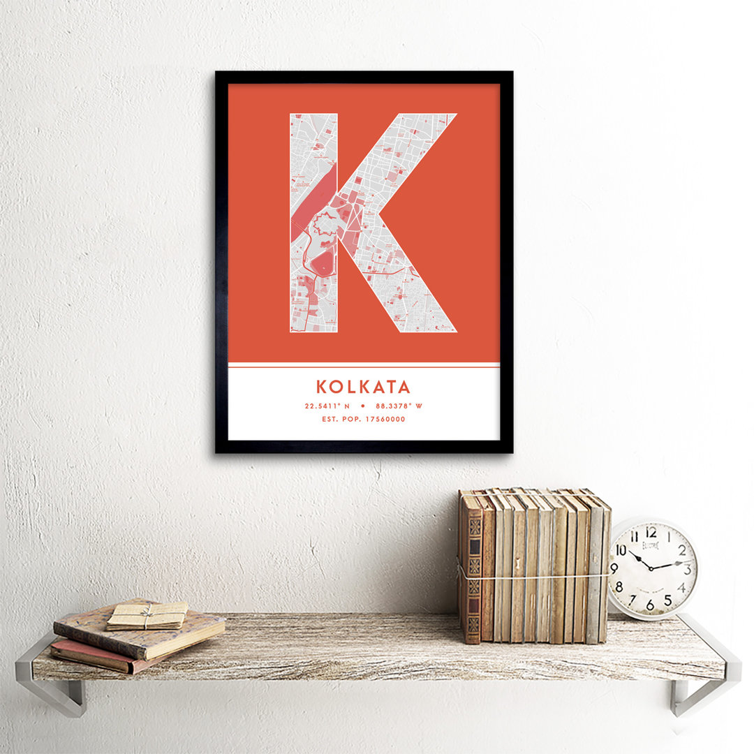 Kolkata City Map Kolkata Orange by Wee Blue Coo - Single Picture Frame Typography