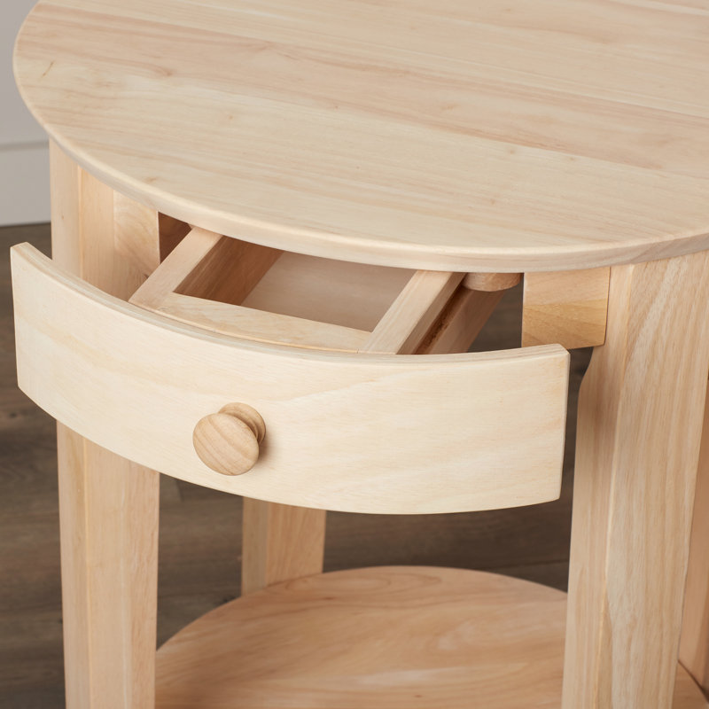 Manatuto Solid Wood End Table with Storage, Unfinished