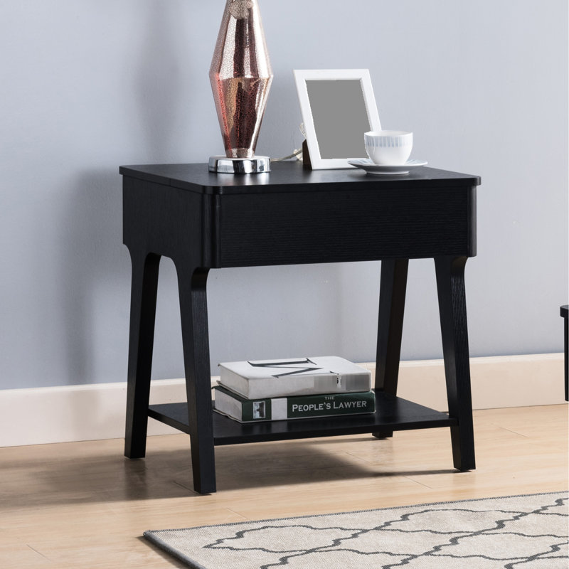 Table de bout Black Lift avec plateau de rangement dissimulé et tablette inférieure avec plateau