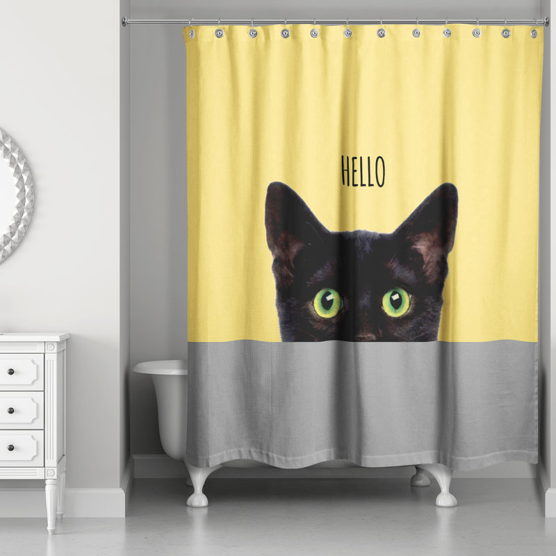 Rideau de douche simple Cats Collection, Jaune / Gris