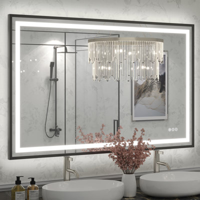 Molly Black Metal Framed LED Front Light and Backlit Anti-Fog Wall Bathroom/ Vanity Mirror