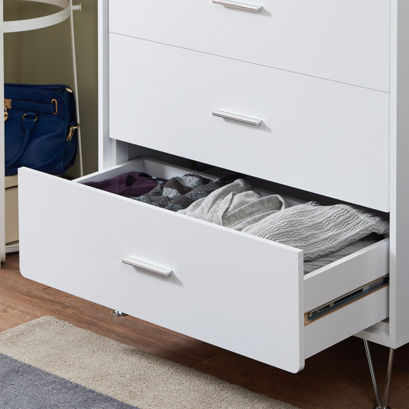 Commode 5 tiroirs avec pieds en métal, Blanc