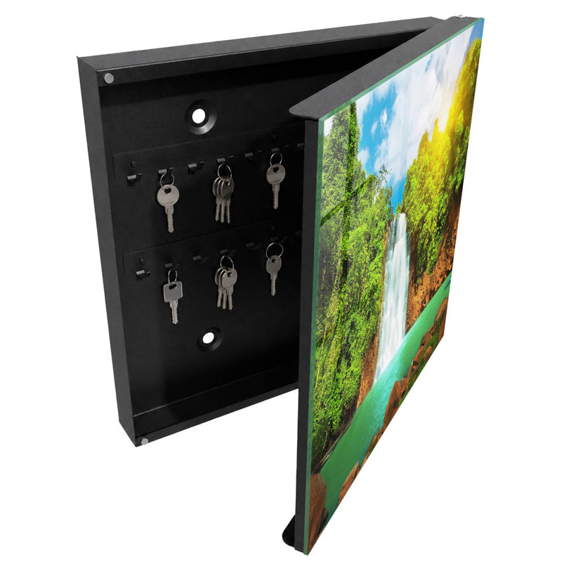 Key storage cabinet, Opens to the left, 30x30x5, White, Waterfall in tropical greenery, 